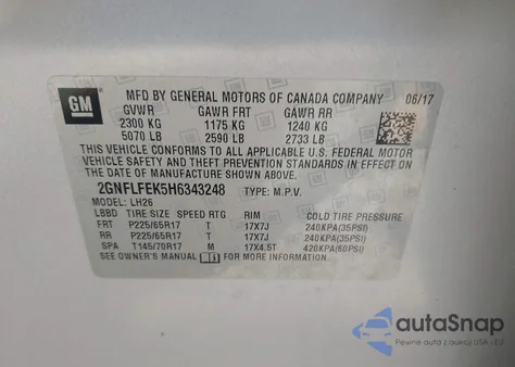 2017 Chevrolet Equinox Lt z USA, uszkodzony, nr VIN 2GNFLFEK5H6343248